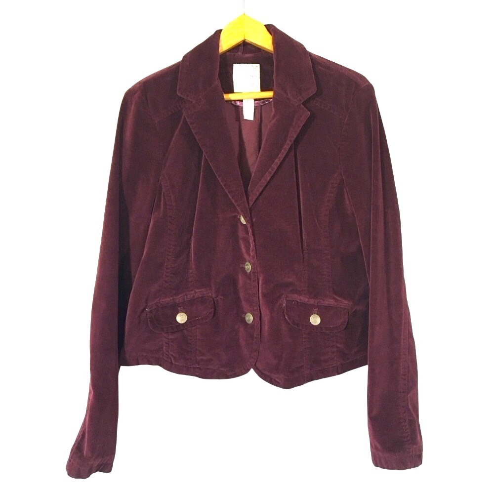 Aeropostale Velvet Corduroy Button Front Blazer XL Burgundy